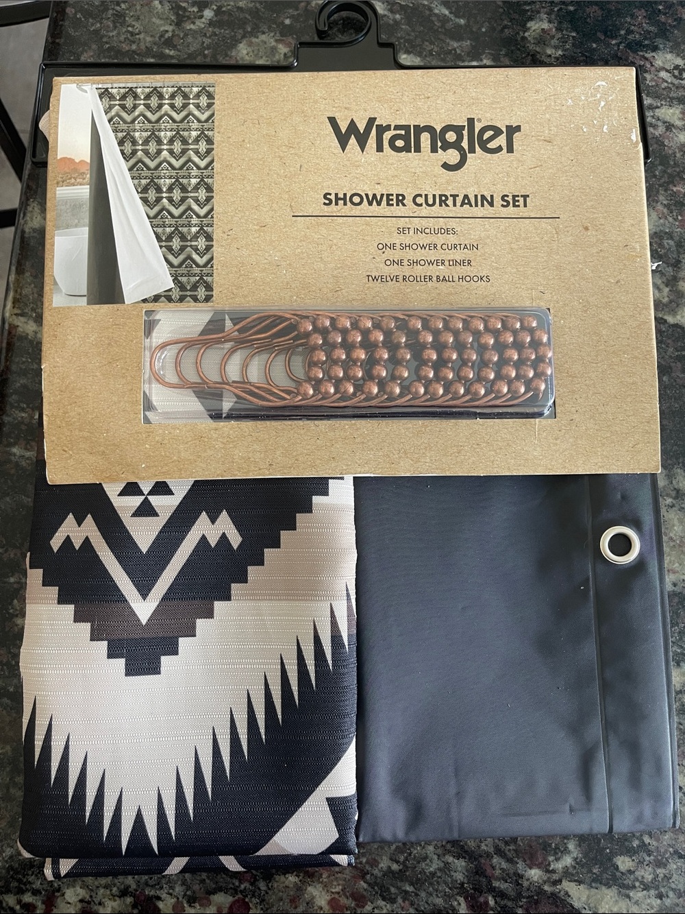 Wrangler Black and White Geometric Shower Curtain Set